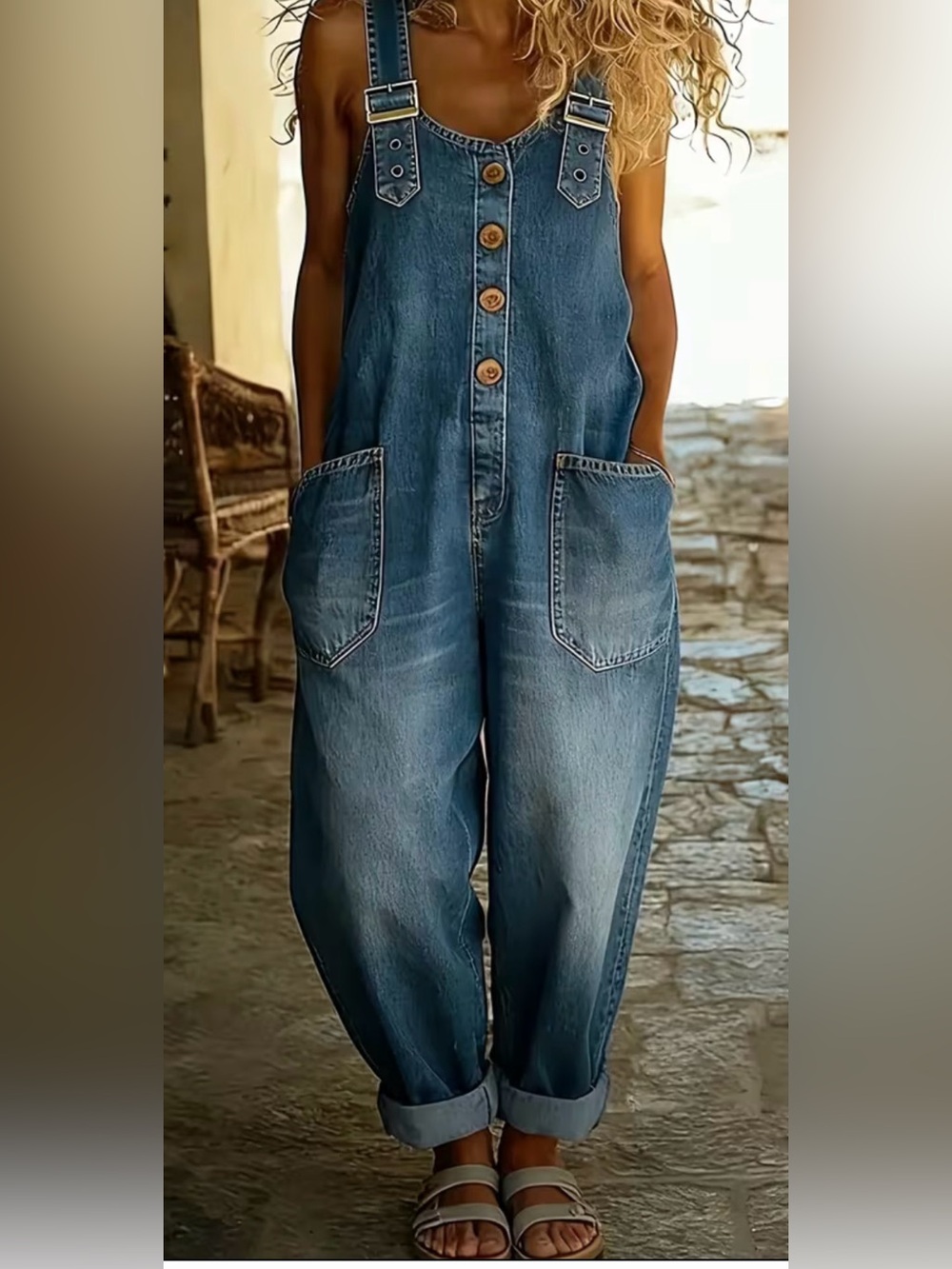 Denim Overall Jumpsuit — Size Large